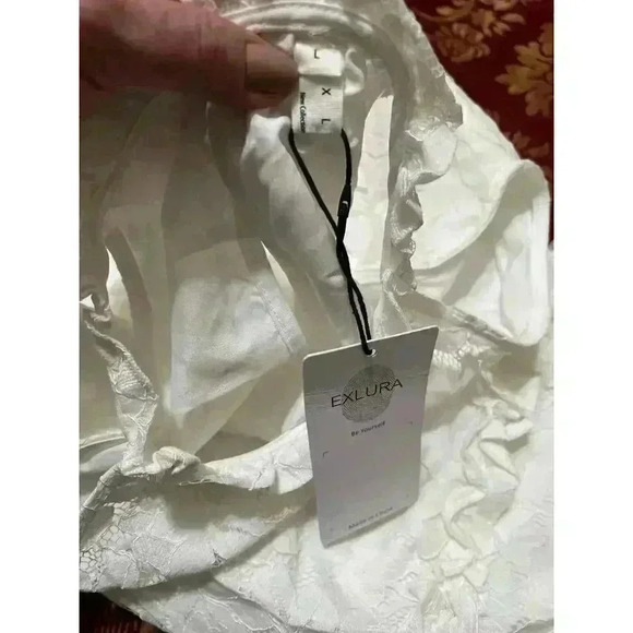 Ruffle Lace Frilled Neck Empire Waist Mini Dress White NWT Size L - Picture 12 of 12